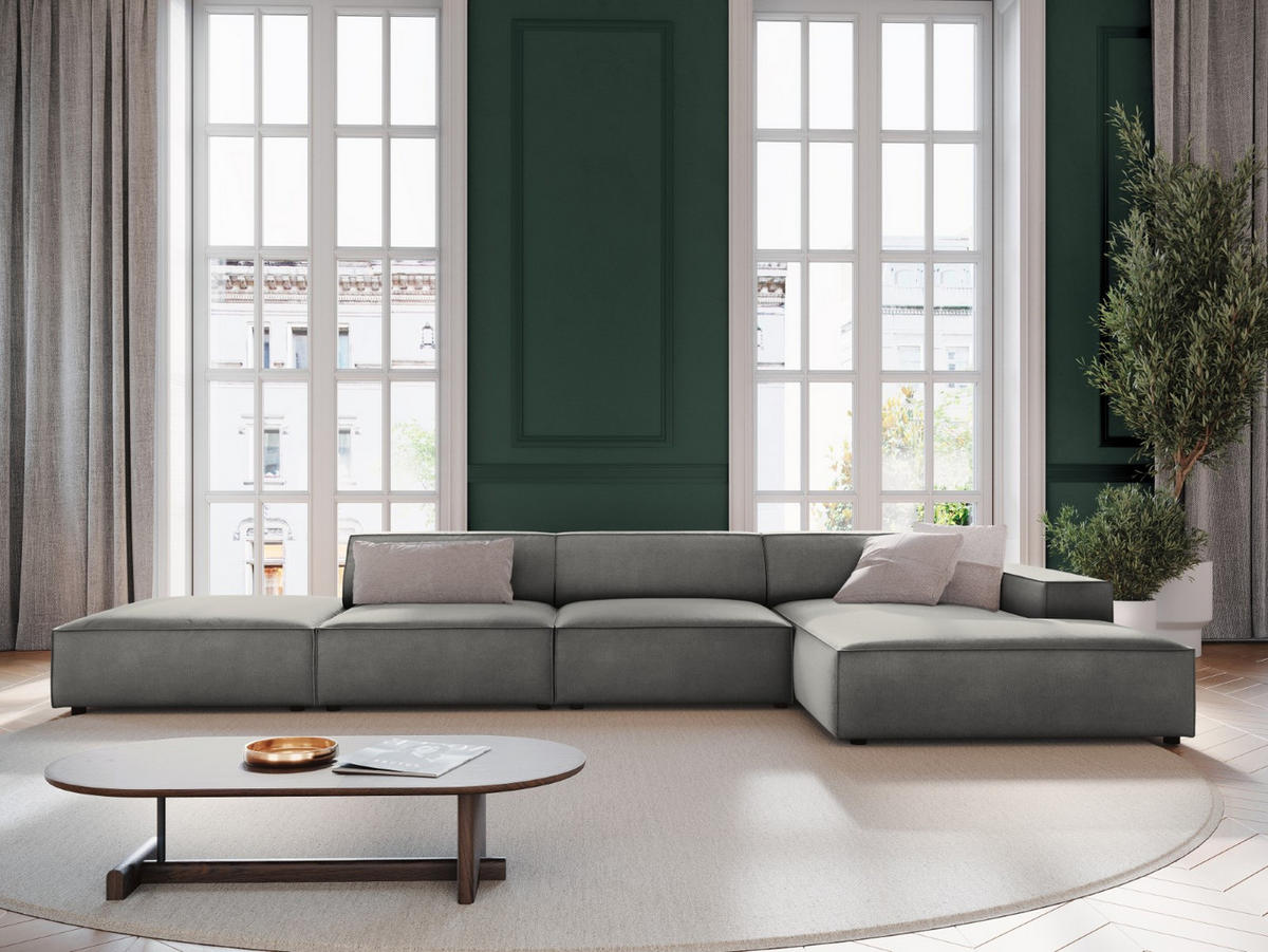 ECKSOFA rechts Jodie aus Samt hellgrau 5 Sitzplätze - Hellgrau, Textil (166/341cm) - Micadoni