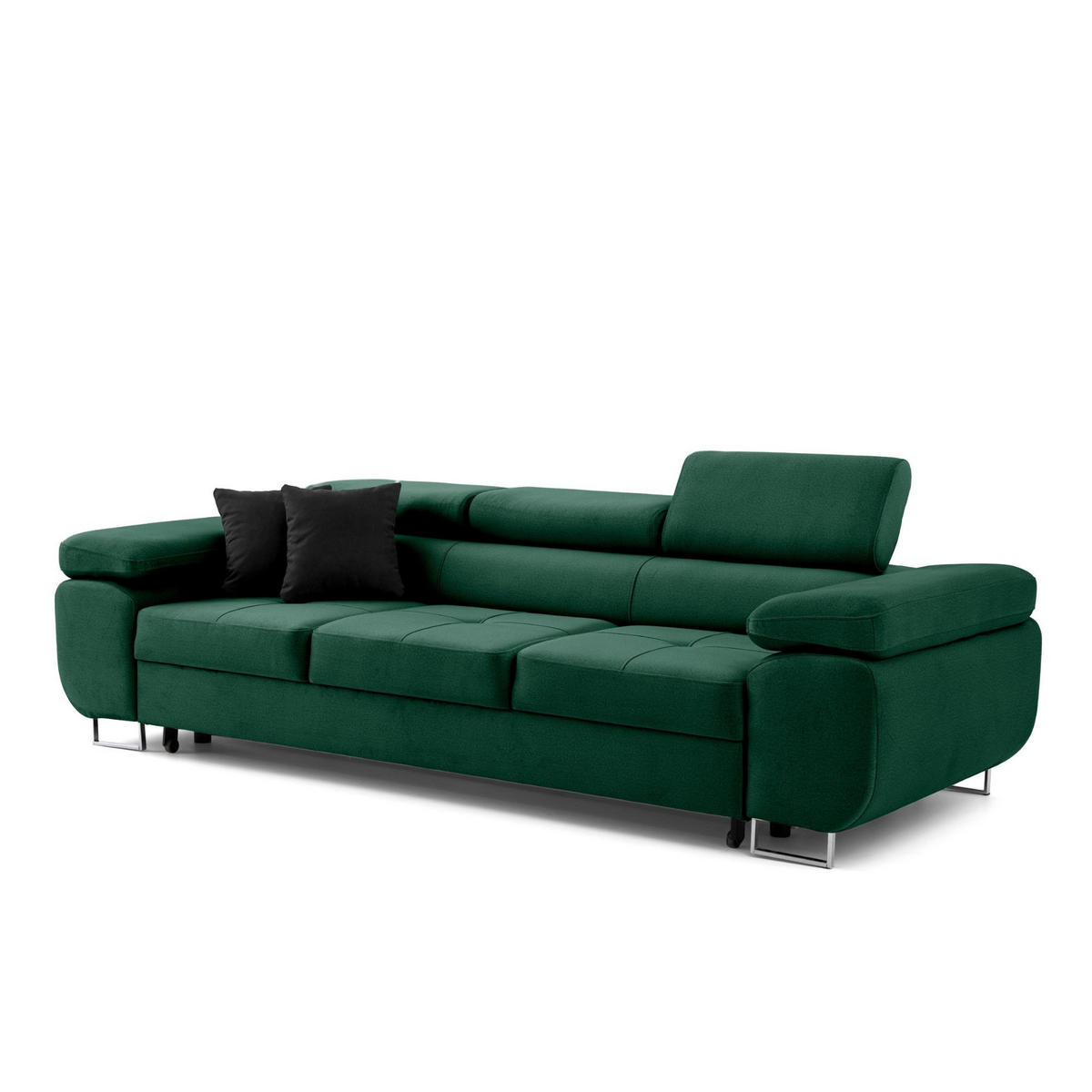 3-SITZER-SOFA WILD mit Schlaffunktion 127x190 Velours Dunkelgrün - Chromfarben/Dunkelgrün, Holz/Textil (262/90/102cm) - Muffo