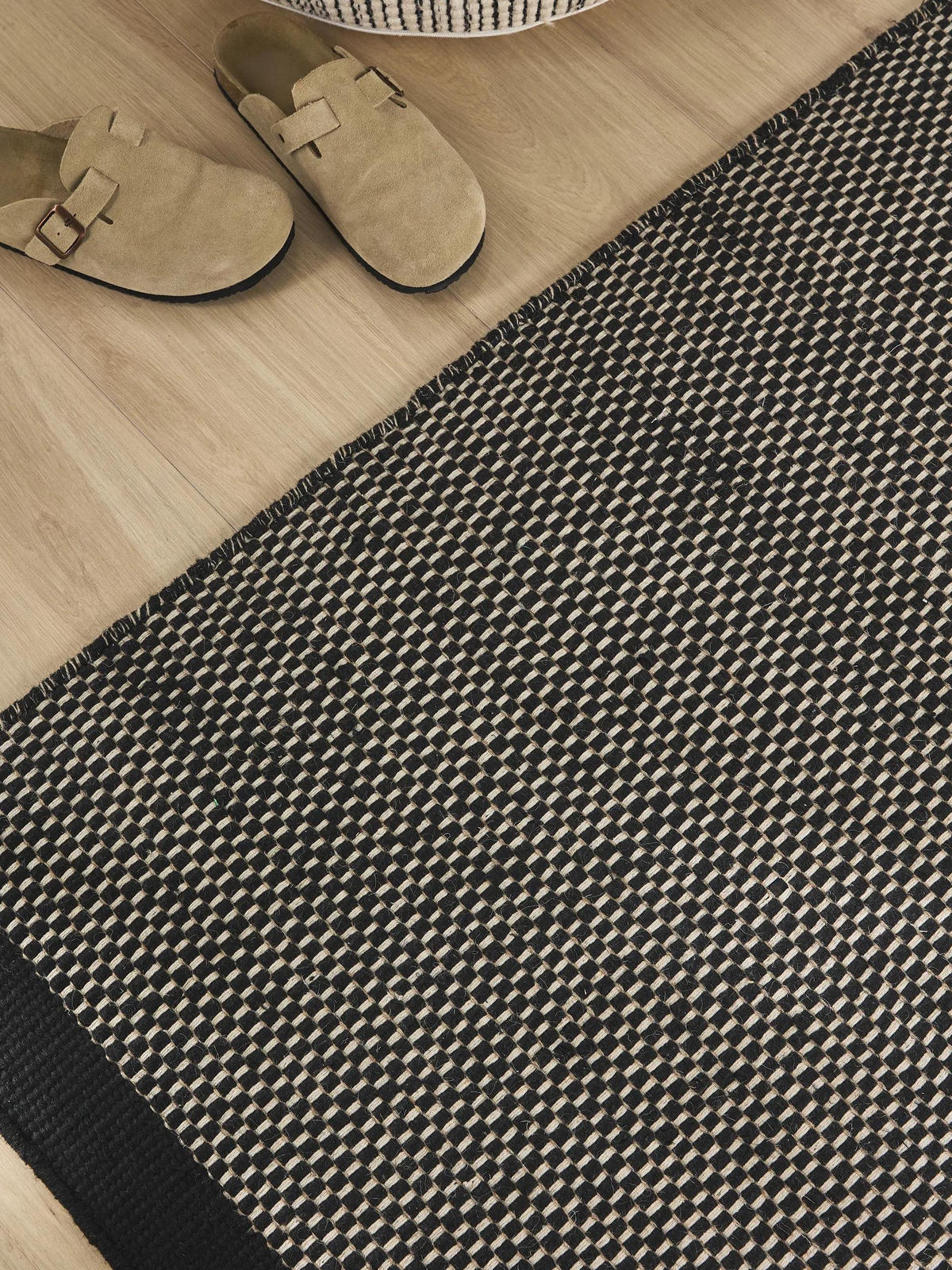 WOLLTEPPICH-LÄUFER Rocco Schwarz/Weiß 80x250 cm - Schwarz, Naturmaterialien/Textil (80/250cm) - benuta Pure