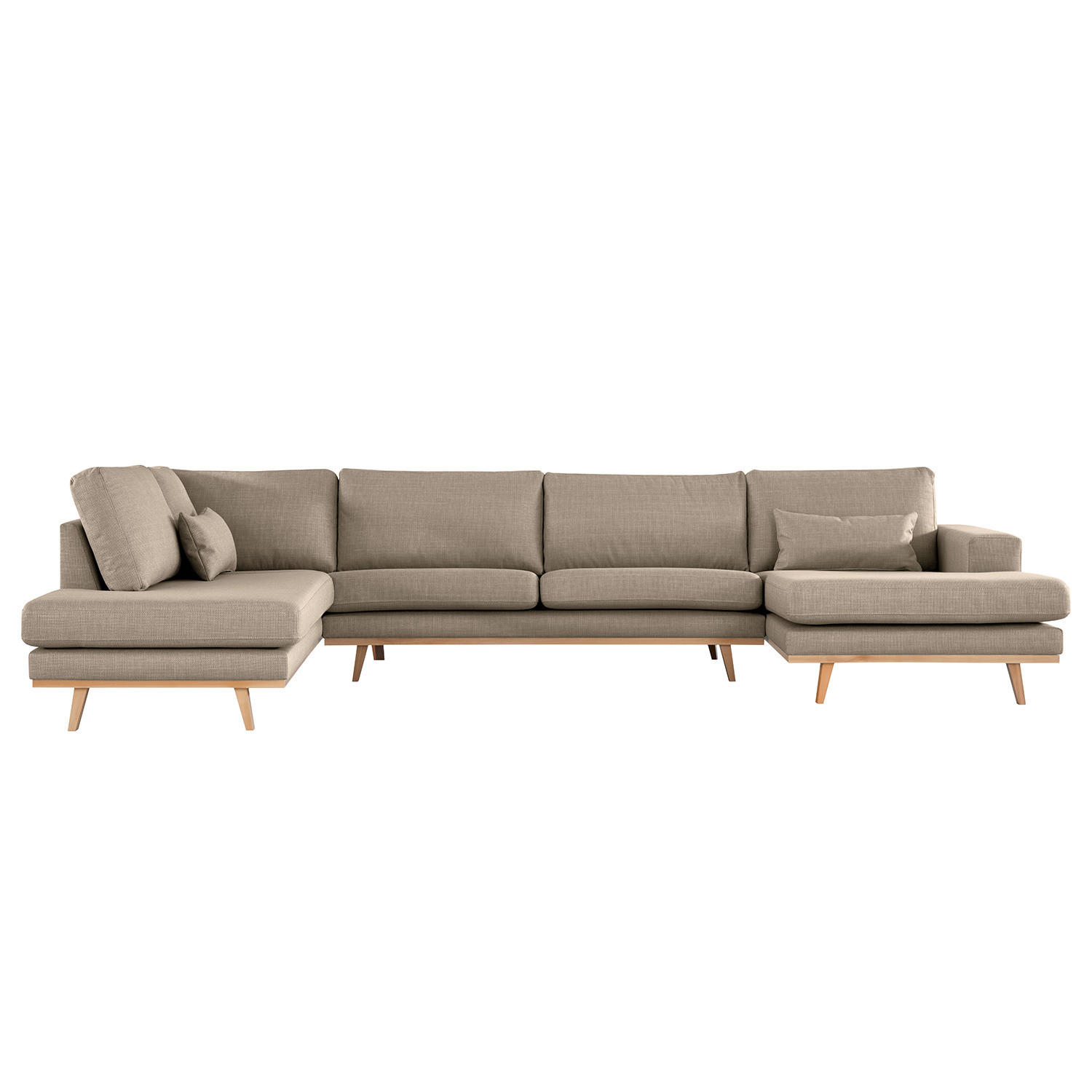 WOHNLANDSCHAFT mit Longchair - Taupe/Buchefarben, Textil (371/81/219cm) - home24