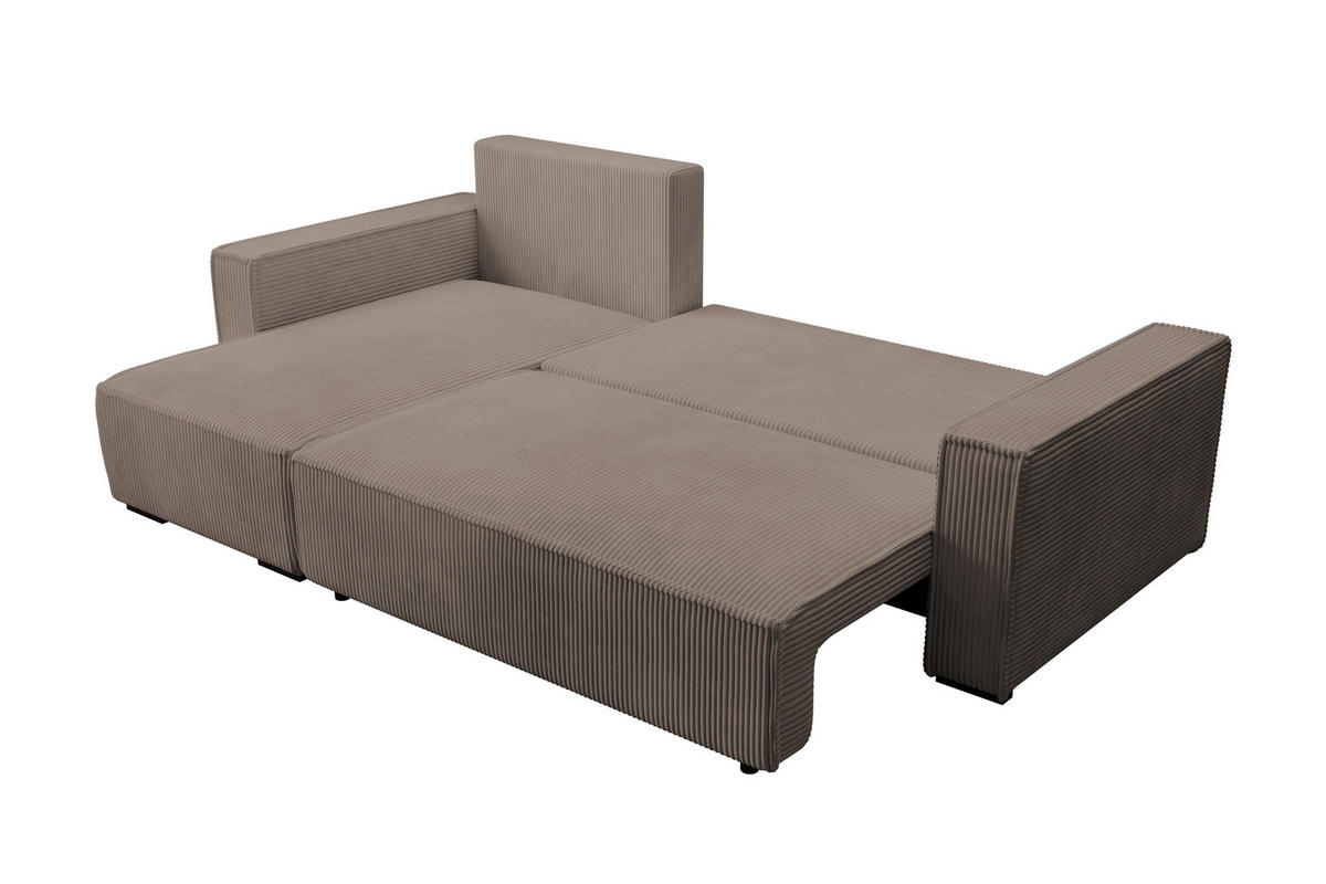 ECKSOFA CUDDY L, Eckcouch in L-Form mit Schlaffunktion und Bettkasten, Farbe: Braun, Cordstoff, Ottomane Links - Braun, Textil (240/140cm) - Storez24