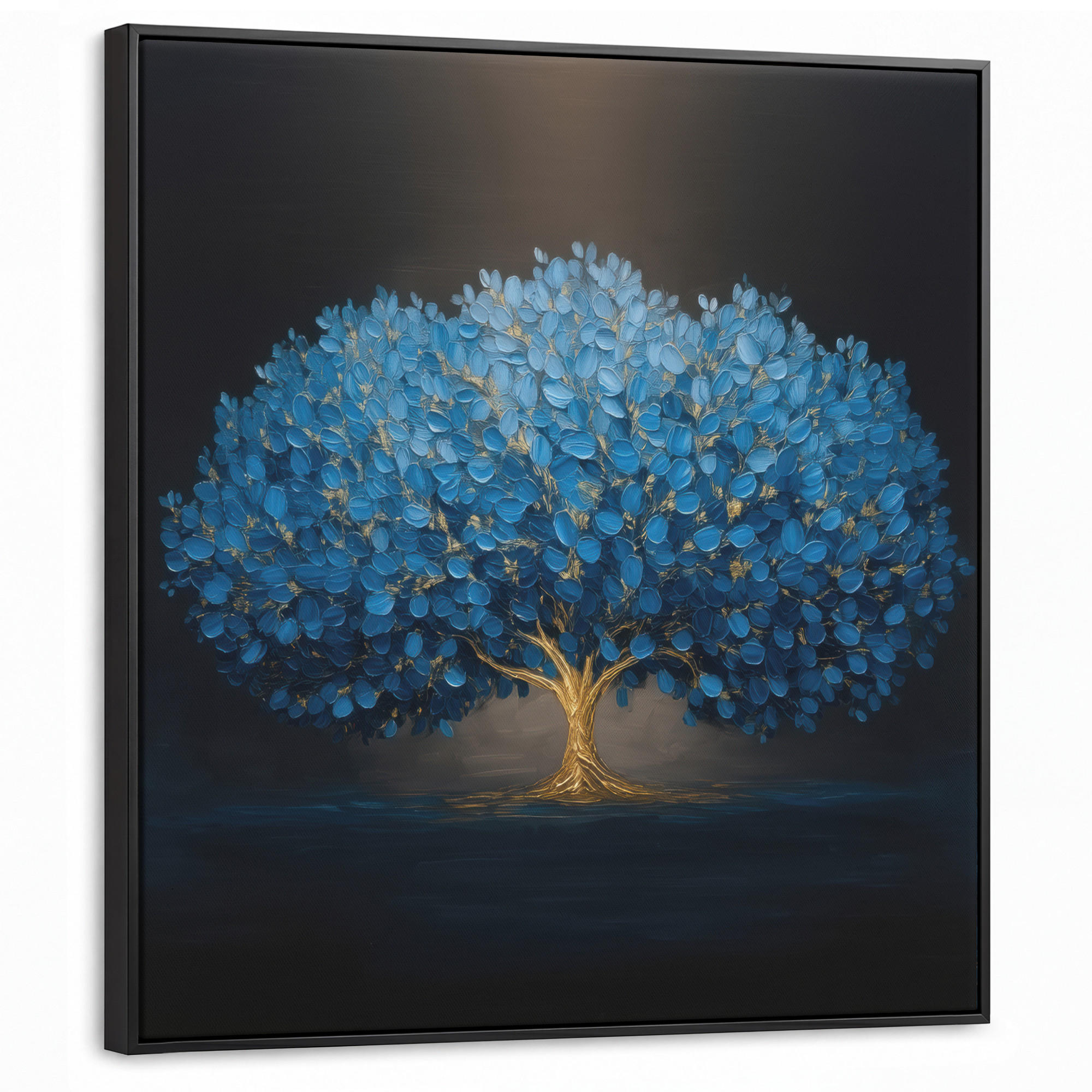 LEINWAND Bilder mit Rahmen - Baum - Blau - Blätter - Pinselstriche - 90x90 - Blau, Textil (90/90cm) - MuchoWow