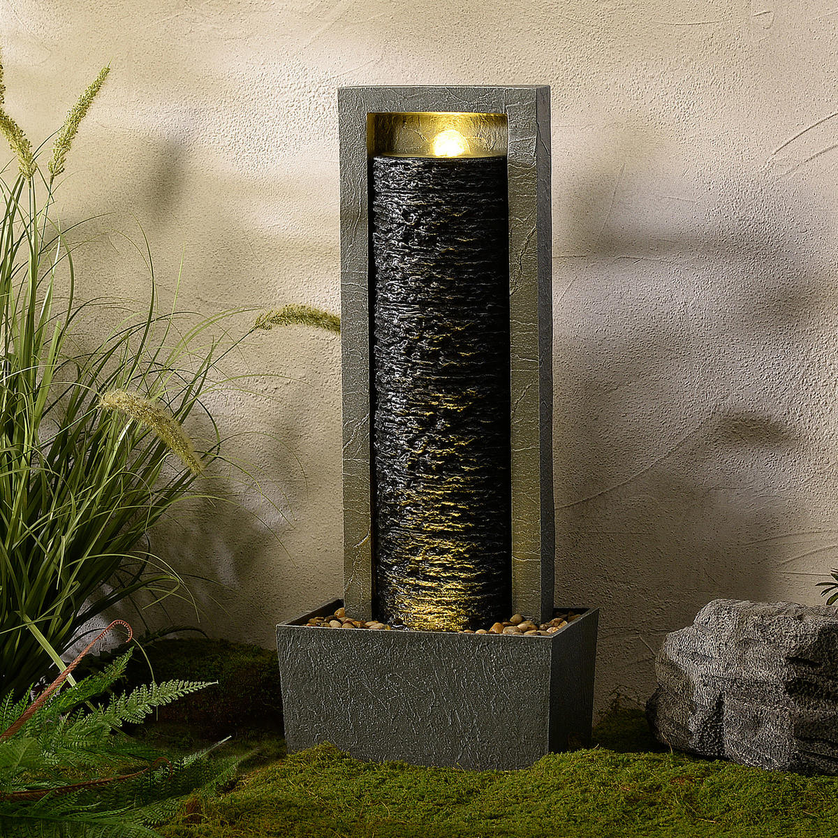 GARTENBRUNNEN Säule grau - Grau, Kunststoff (34/22/82cm) - Teamson Home
