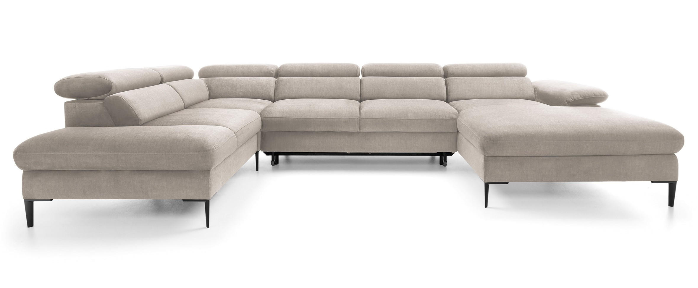 ECKSOFA U-Form 350 cm Amaro M mit Schlaffunktion, Rechts, Beige - Beige, Holz (353/214cm) - Emporius