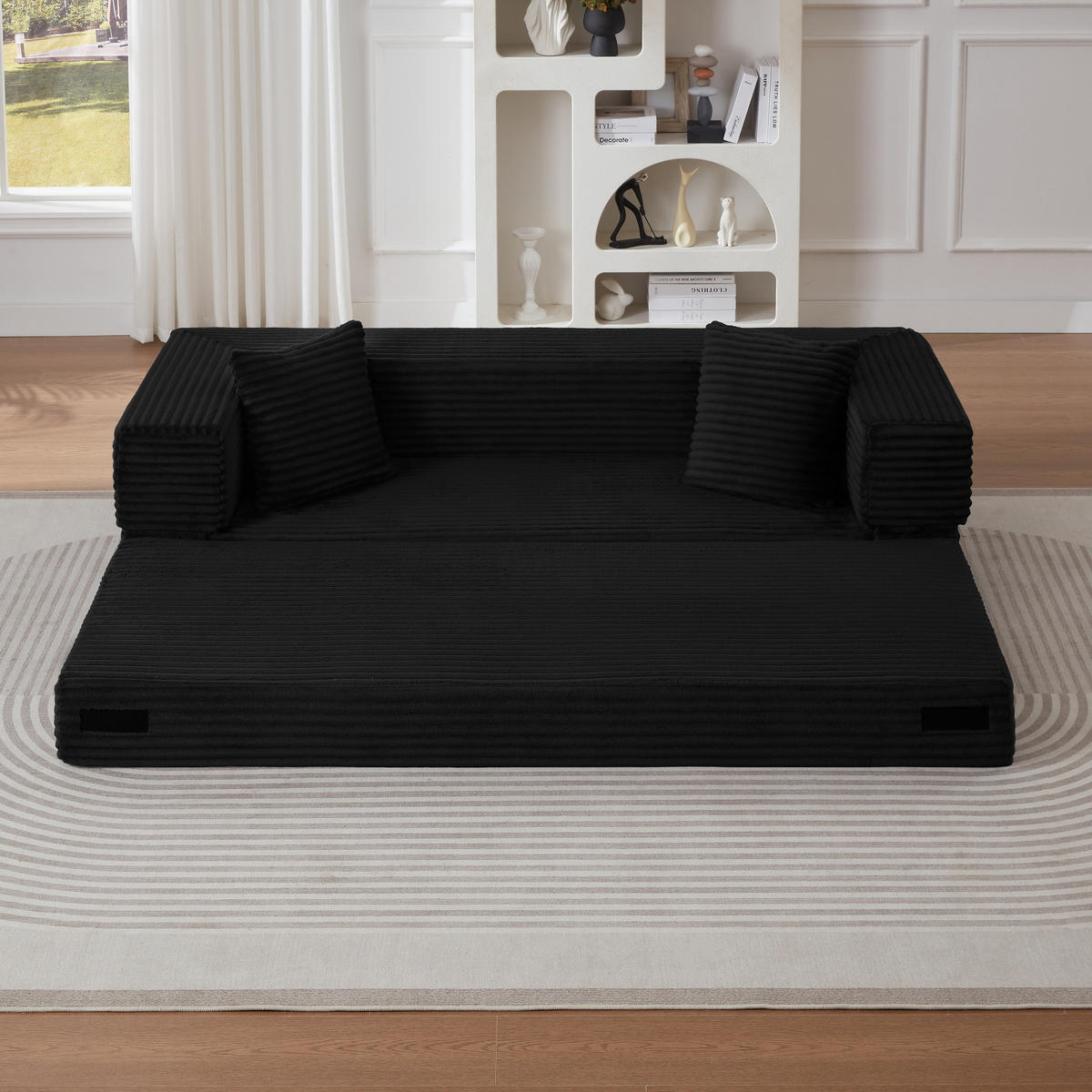 SCHLAFSOFA 2-Sitzer Sofa mit Schlaffunktion,Cord,Schwarz - Schwarz, Textil (200/60/76cm) - LVHOM