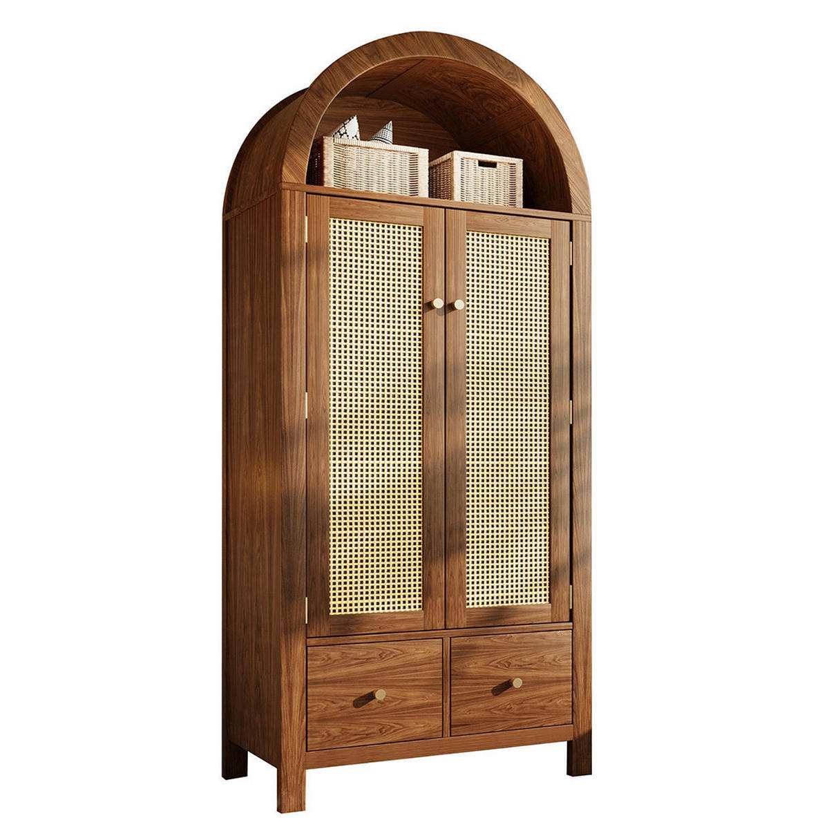 KLEIDERSCHRANK 181x78x45 cm mit Rattan-Flechten in Walnuss - Walnussfarben, Holz (78/181/45cm) - KOMHTOM