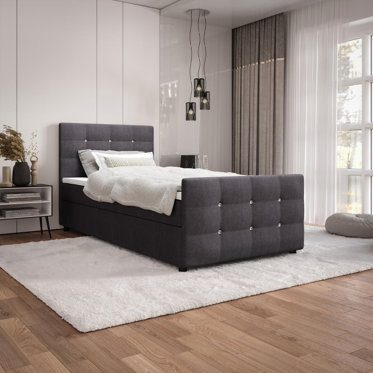 BOXBETT KLEO mini 100x200, mit Matratze H3 und Topper, Cosmic 97 - Grau, Holz/Kunststoff (100/200cm) - Bedante
