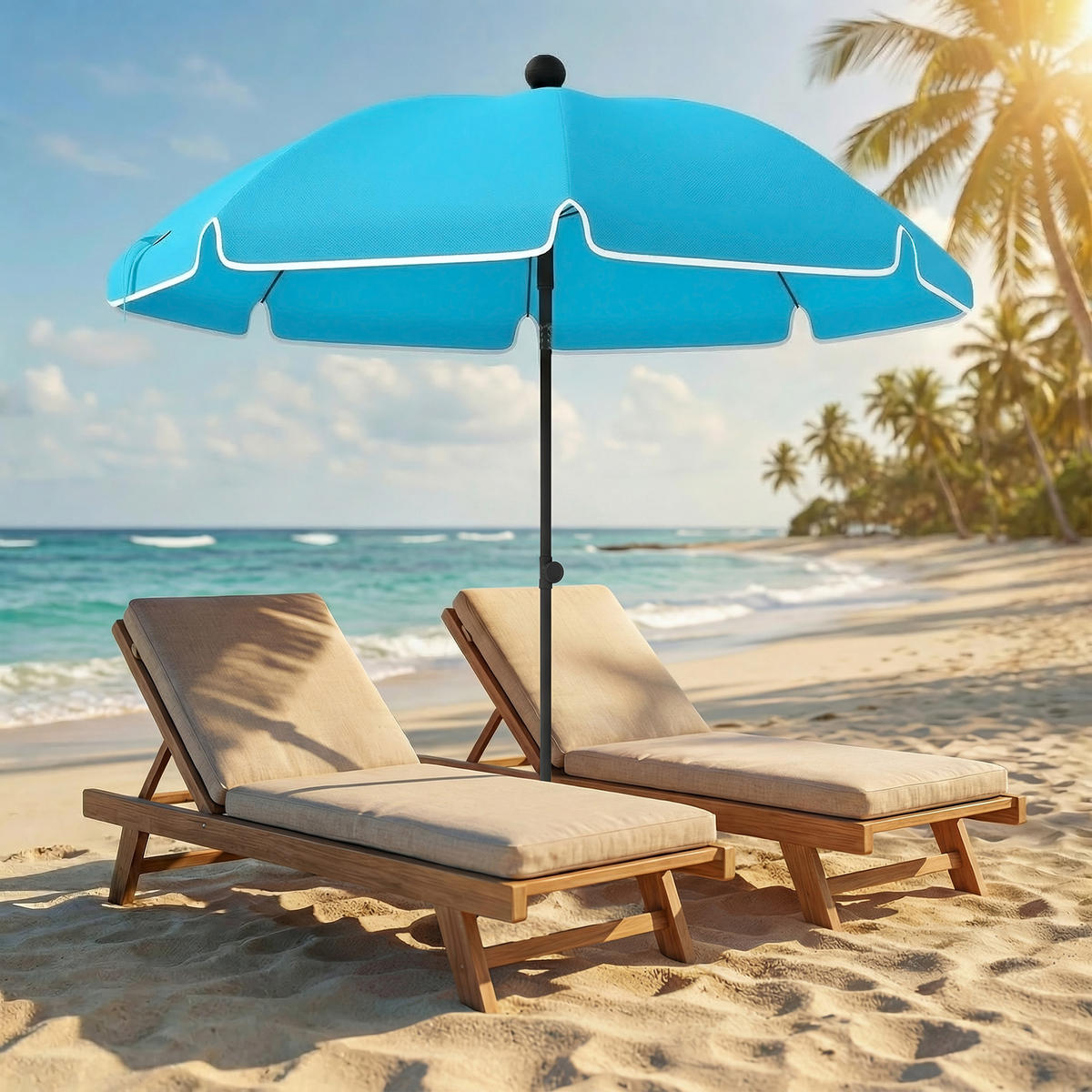 STRANDSCHIRM Metall Polyester Blau - Blau, Metall (150/150cm) - Outsunny