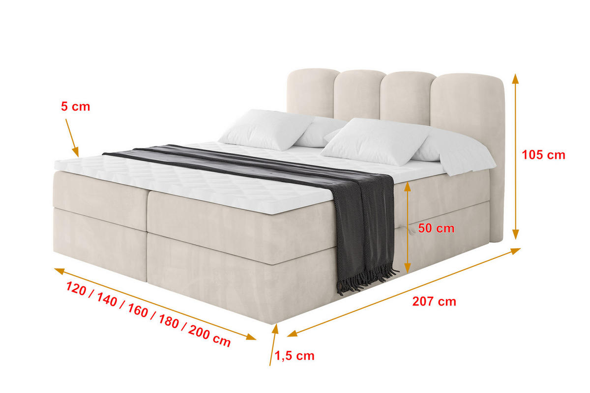 BOXBETT mit Matratze H4 - NINA - 160x200 cm - Beige - Champagner, Holzwerkstoff (160/200cm) - ALTDECOR