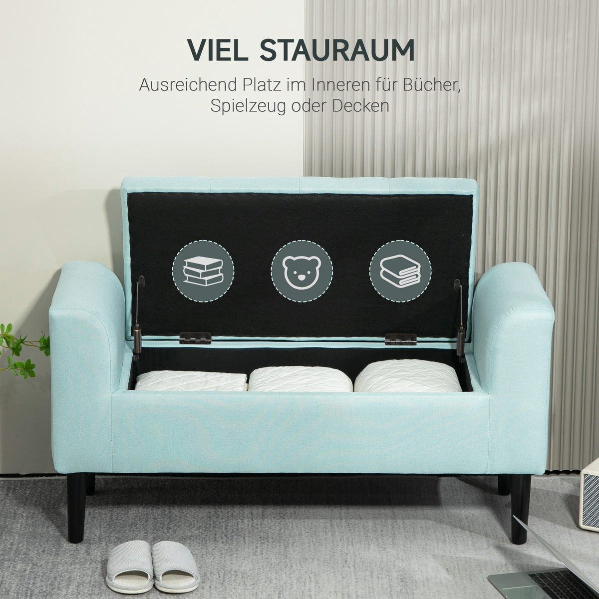 LUXUS Sitzbank Polsterbank mit Stauraum Armlehnen Polyester Holz Grün - Grün, Kunststoff (40/44/100cm) - HOMCOM