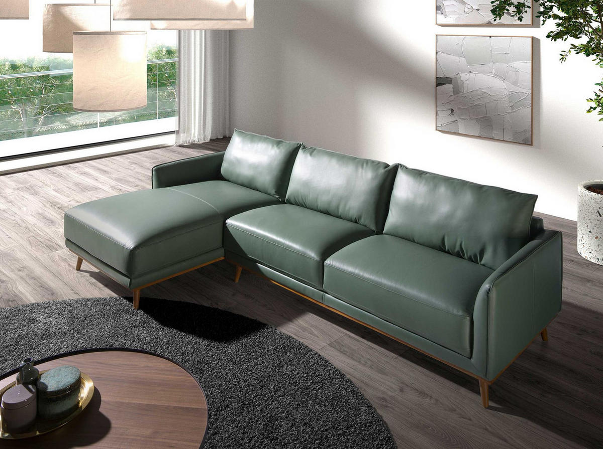 ECKSOFA Linkes Chaiselongue-Sofa aus grünem Leder 295/160/90 cm - Grün/Honig, Leder (295/160cm) - ANGEL CERDA
