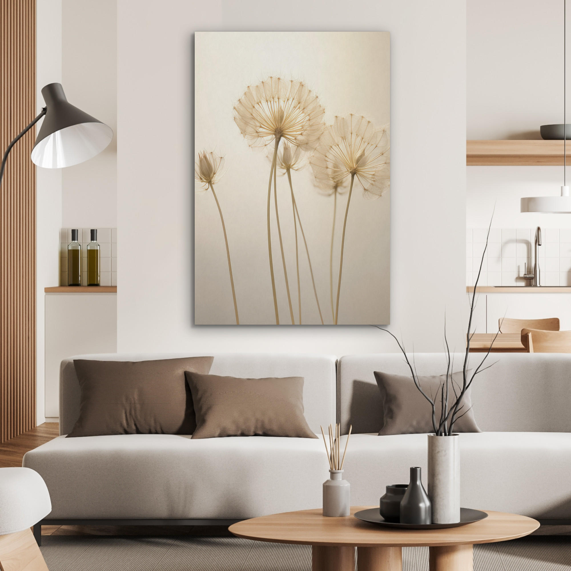 AKUSTIKPANEEL Sonnenlicht - Löwenzahn - Botanisch - Blumen 70x100 cm - Creme, Textil (70/0.9/100cm) - MuchoWow