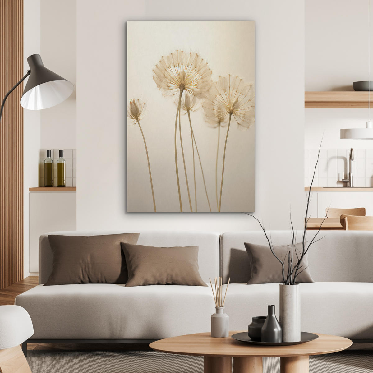 AKUSTIKPANEEL Sonnenlicht - Löwenzahn - Botanisch - Blumen 70x100 cm - Creme, Textil (70/0.9/100cm) - MuchoWow