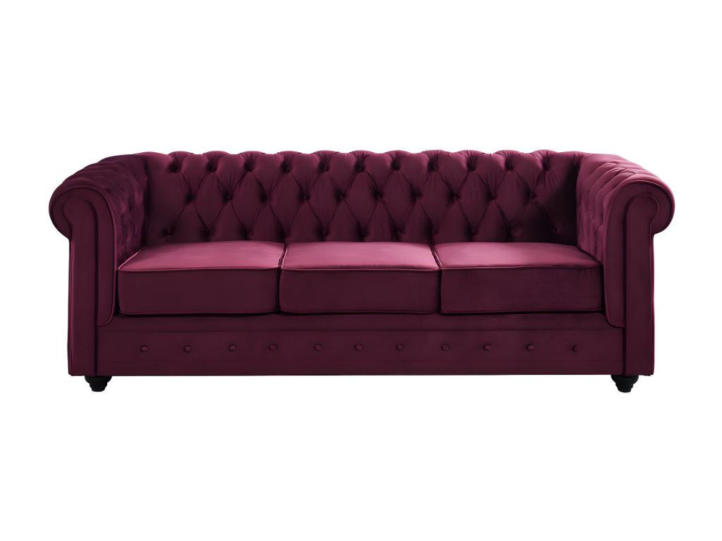 SOFA 3-Sitzer - Samt - Pflaumenfarben - CHESTERFIELD - Bordeaux, Textil (88/72/205cm) - Vente-Unique