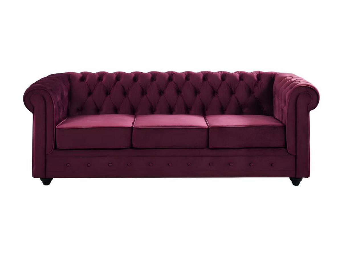 SOFA 3-Sitzer - Samt - Pflaumenfarben - CHESTERFIELD - Bordeaux, Textil (88/72/205cm) - Vente-Unique