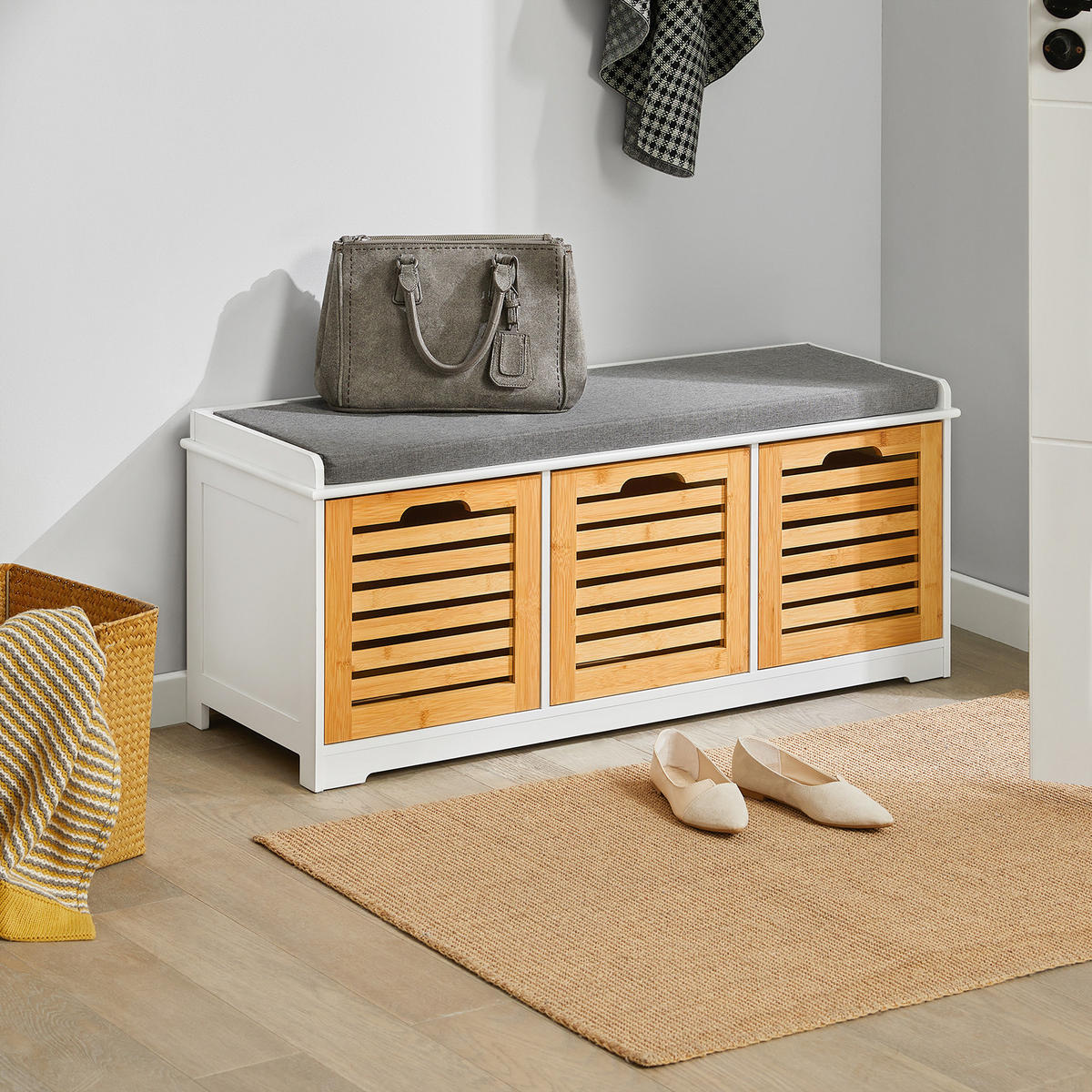 SCHUHBANK Weiß-Natur - Naturfarben, Holzwerkstoff (105/43/35cm) - SoBuy