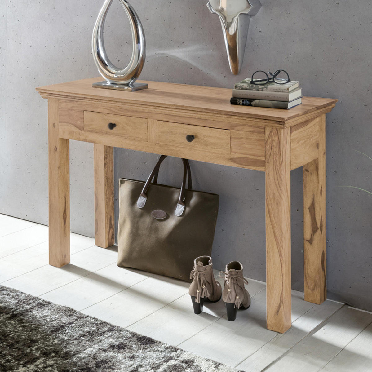 KONSOLENTISCH – Akazie Massivholz, 110x40 cm, Landhausstil, platzsparend - Braun, Holz (40/110/76cm) - KADIMA DESIGN