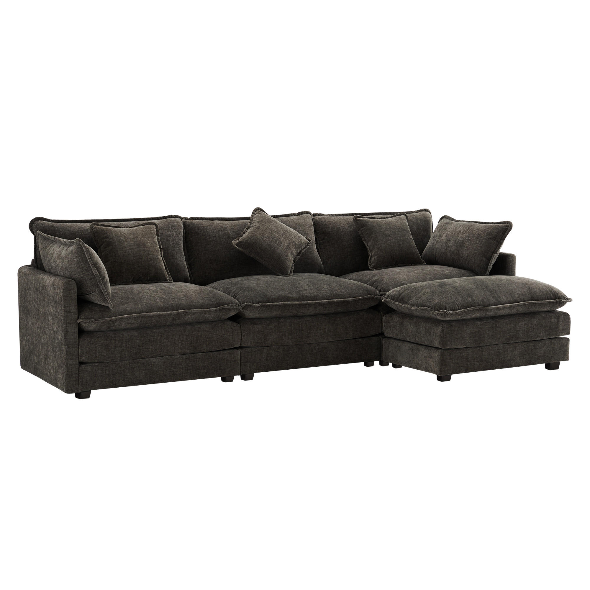 ECKSOFA 283x147x84 cm aus Chenille mit Hocker, dunkelgrau - Dunkelgrau, Textil (147/283cm) - Luhomfu