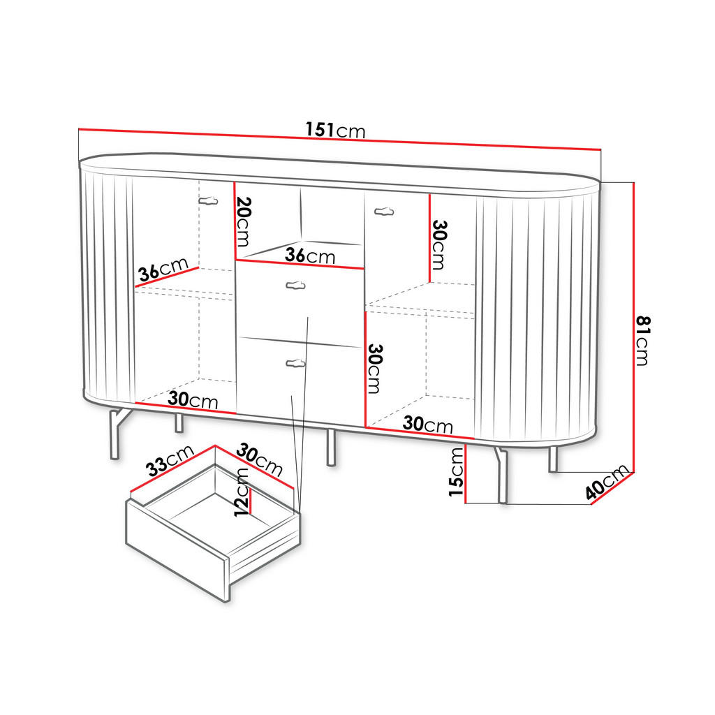 Thumbnail - Mirjan24 Kommode, Schwarz, Metall, 2 Schubladen, Oval, 151x81x40 cm, Wohnzimmer, Kommoden & Sideboards, Kommoden
