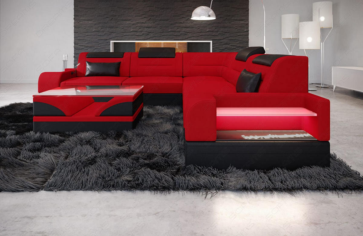 COUCH Trivento L-Form Rot Schwarz Mikrofaserstoff - Rot, Kunststoff (274/274cm)
