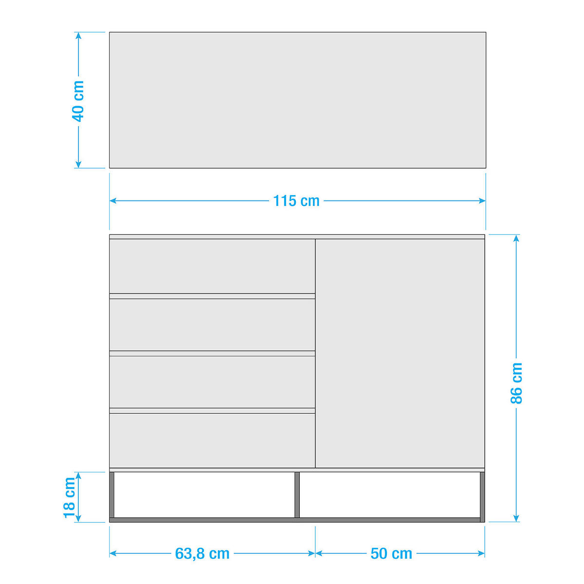 KOMMODE - Weiß, Holzwerkstoff (115/86/40cm) - home24