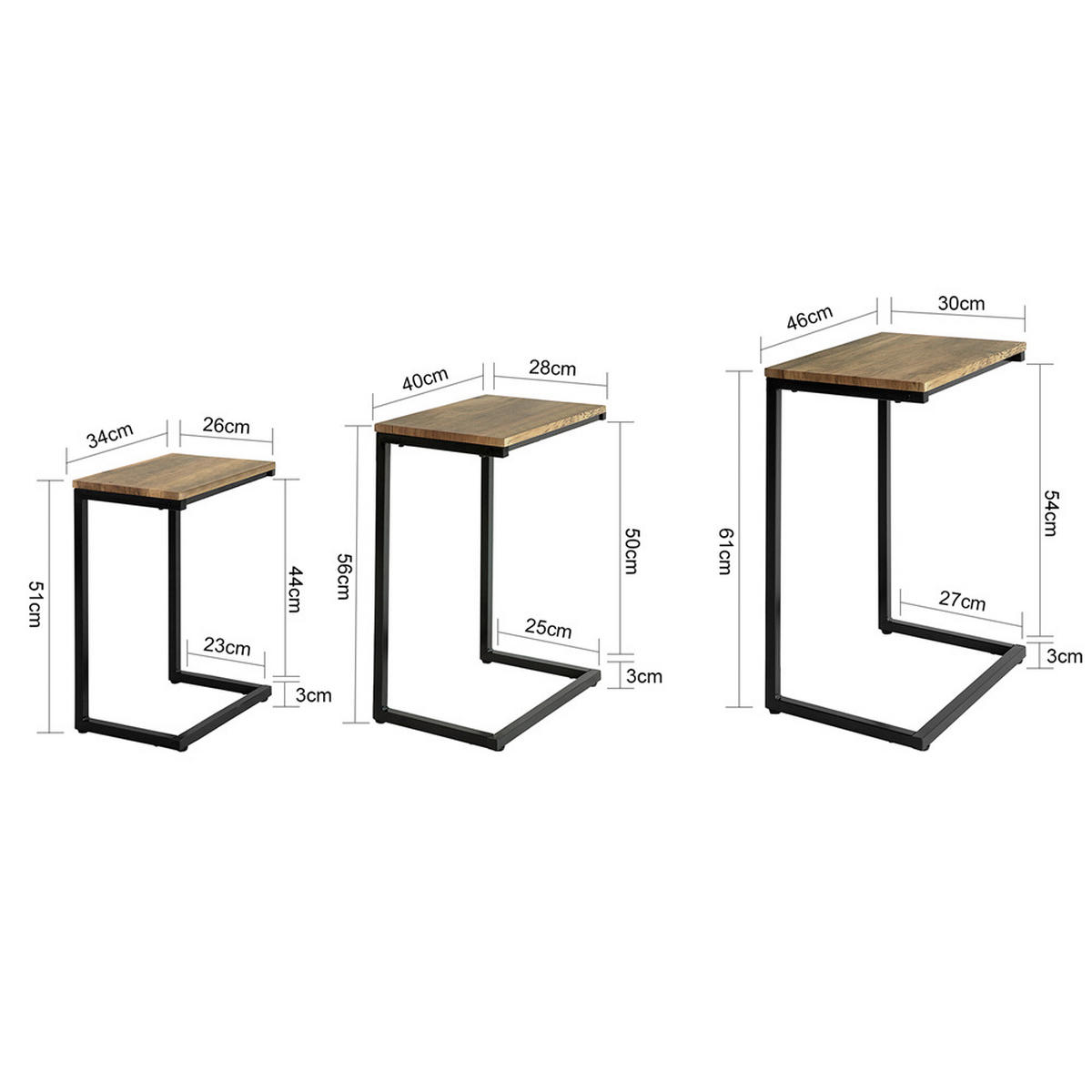 COUCHTISCH 3er Set Braun - Naturfarben, Holzwerkstoff (30/46/61cm) - SoBuy
