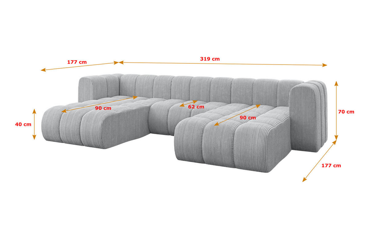 WOHNLANDSCHAFT modulares Sofa Joren-U1 - 319x177x70 cm Grau - Grau, Holzwerkstoff/Textil (319/70/177cm) - ALTDECOR