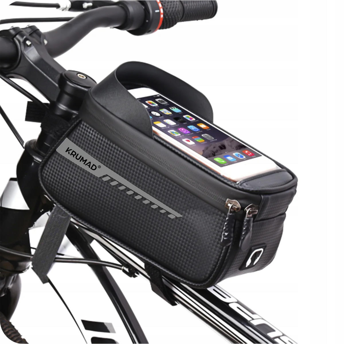 FAHRRADRAHMENTASCHE Wasserdicht mit Handyhalterung - Schwarz, Textil (9/14/21cm) - KRUMAD