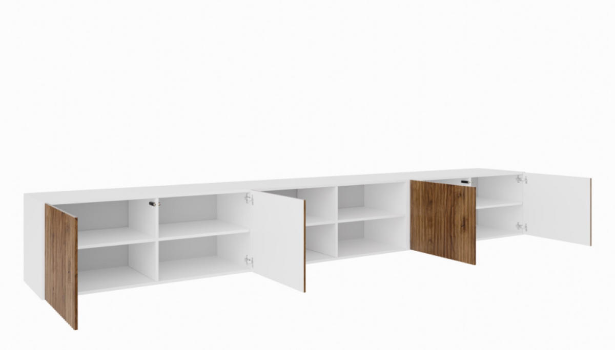 TV-SCHRANK Weiß Katania Noeli 300 Offene Regale Riffelung - Weiß/Braun, Holzwerkstoff (300/41/40cm) - Sepro Meble