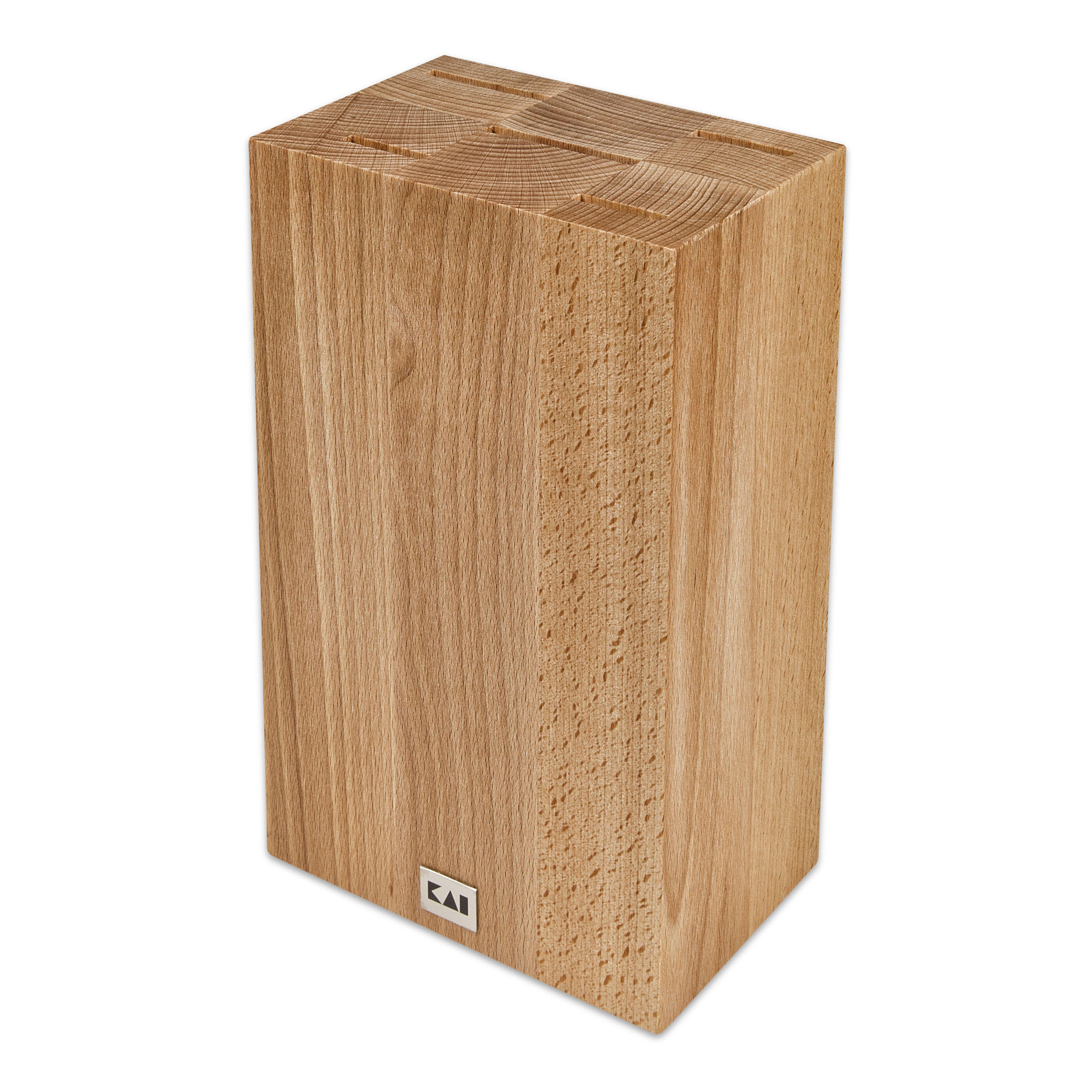 MESSERBLOCK Cube Buche, unbestückt für 5 Messer, Buchenholz, 15.5 x 10 x 25 cm - Braun, Metall (20.5/13/31cm) - Kai Messer