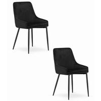ESSZIMMERSTUHL 2er Set Schwarzer Velours, Schwarz gepolsterte Rückenlehne, Bequeme Sitzfläche - Schwarz, Textil (38/84/46cm) - Best For Home