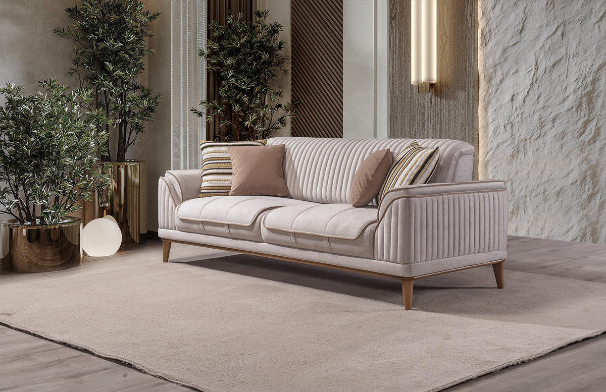 SITZGARNITUR Bond Creme Stellvariante:3+2 - Creme, Holz (227/85/100cm) - Villa Möbel