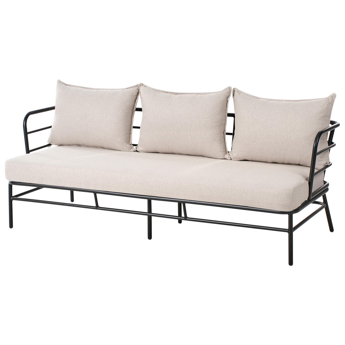 GARTENSOFA Set 5-Sitzer Metall Hellbeige Ponzone - Beige/Schwarz, Metall (196/80/79cm) - Beliani