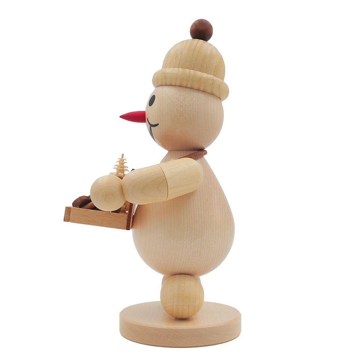 HOLZFIGUR Schneemann Junior mit Bauchladen auf Sockel 17 cm - Multicolor, Holz (10/1/0.1cm)