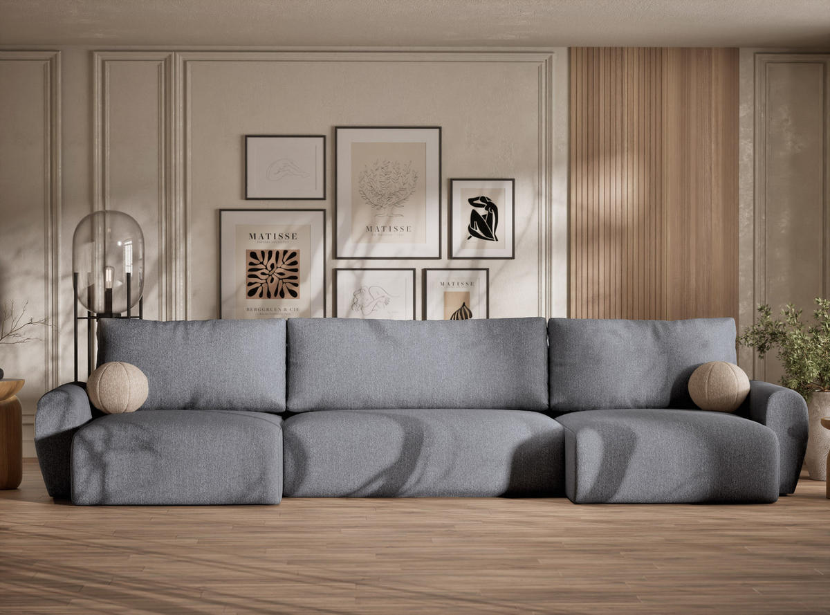 WOHNLANDSCHAFT MIT SCHLAFFUNKTION Numba Grau Webstoff - Schwarz/Grau, Holz/Holzwerkstoff (397/70/153cm) - Maison de Reve