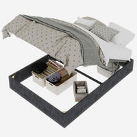 POLSTERBETT 140/200 cm, Grau, mit Gaslift, Velours - Grau, Holz (140/200cm) - SHOPENTRA