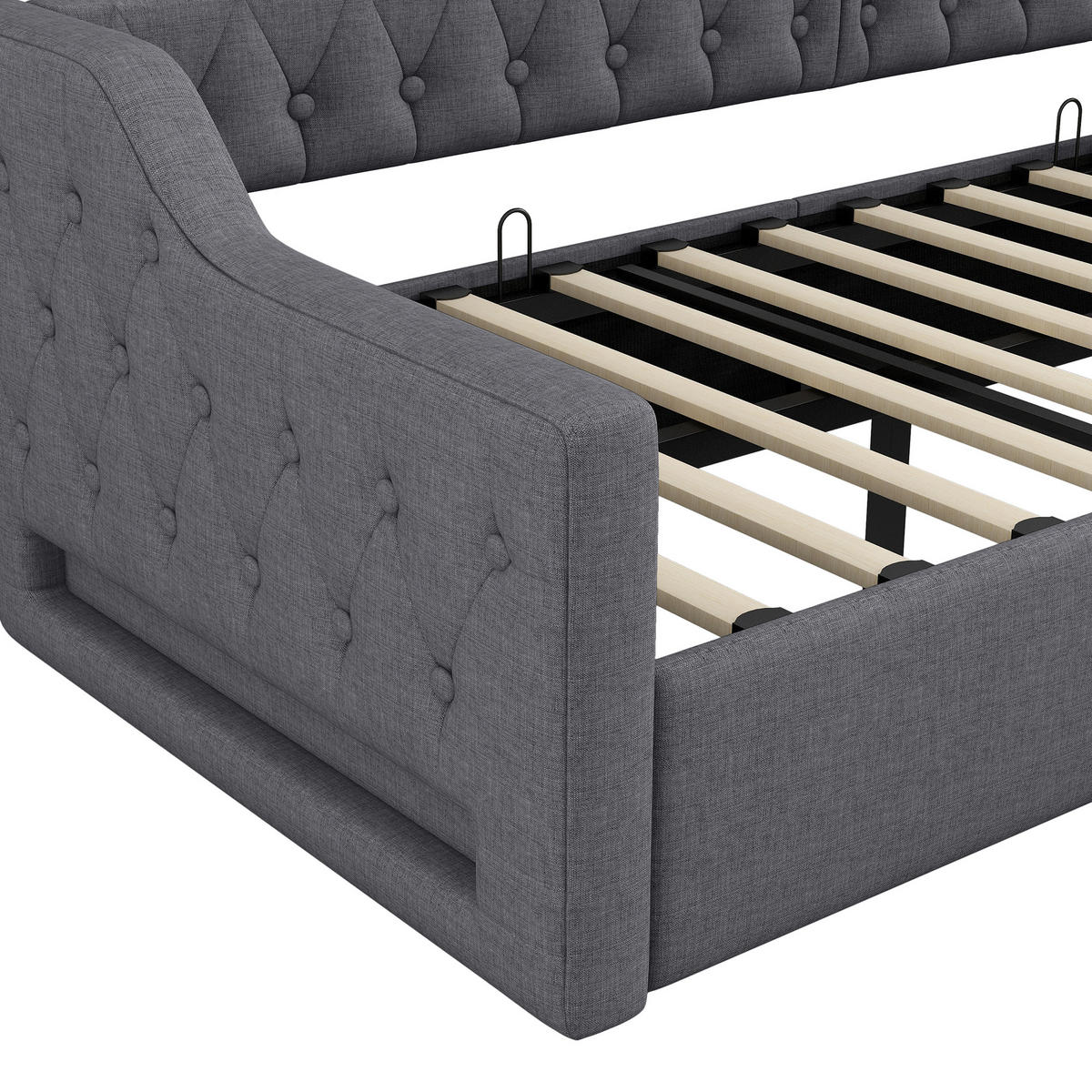 POLSTERBETT 90x200cm, LED, Stauraum, gepolstert, Grau - Grau, Holzwerkstoff (90/200cm)