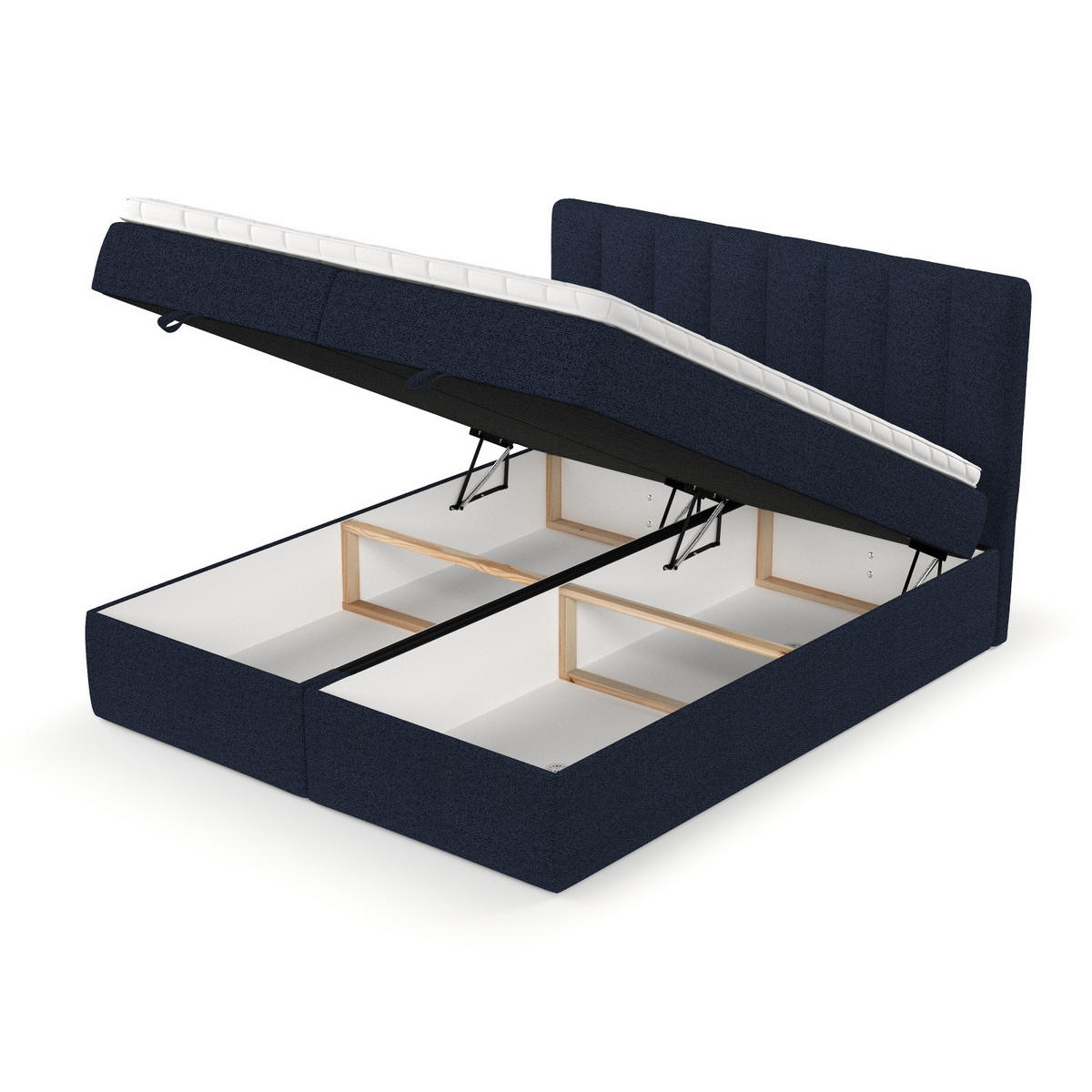 BOXBETT Lusso 140/200 cm Marineblau im Riva Stoff - Schwarz/Dunkelblau, Holz/Holzwerkstoff (140/200cm) - AltaBeds