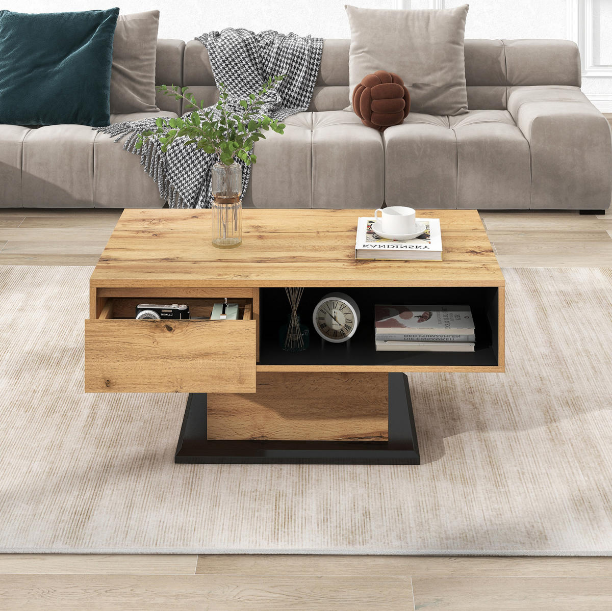COUCHTISCH 100/47/60 cm in Natur aus Spanplatte mit Schublade und Stauraum - Naturfarben, Holzwerkstoff (100/60/47cm) - OKMYHOME