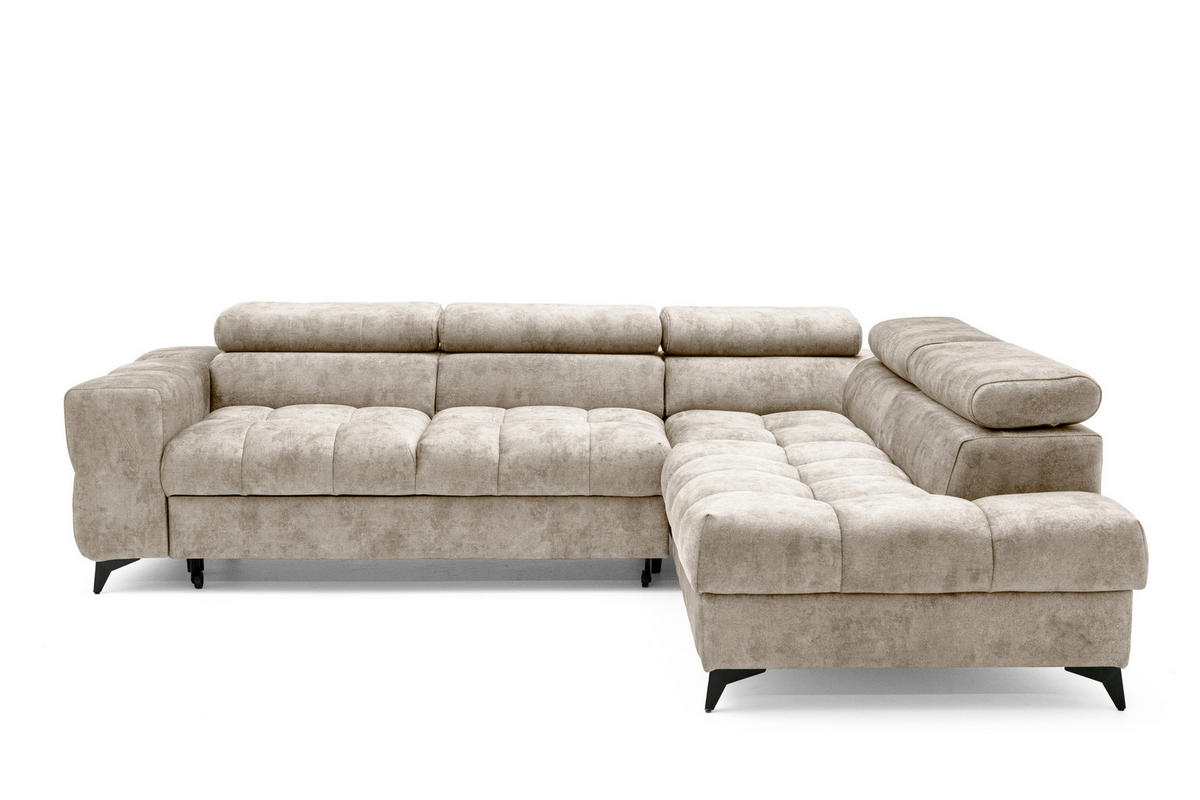 ECKSOFA PUDDING L Rechts mit Schlaffunktion 128x197 Velours Beige - Beige/Schwarz, Holz/Textil (204/270cm) - Muffo