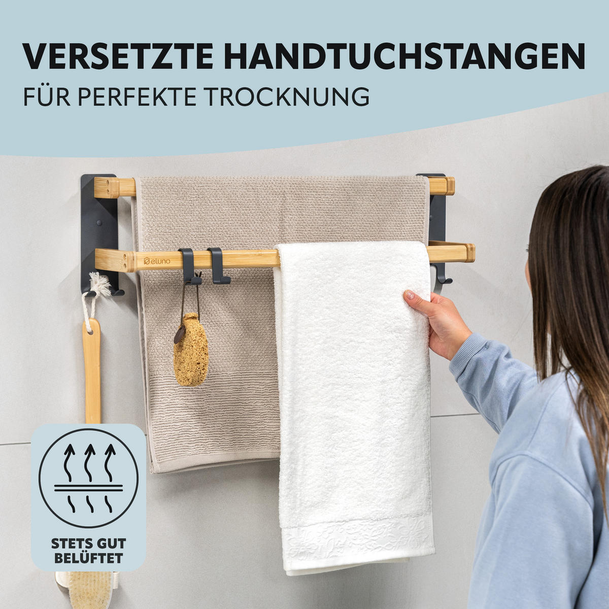HANDTUCHHALTER, Metall grau mit Bambus - Grau, Holz (64.5/18/12cm) - eluno