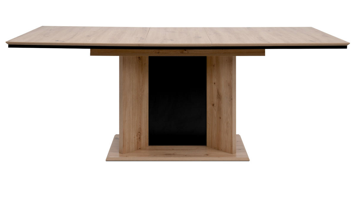ESSTISCH Eiche Artisan, schwarz, Säulentisch ausziehbar 160 - 200 x 90 cm - Schwarz/Eiche Artisan, Holzwerkstoff (160/90/76cm) - Furn.Design