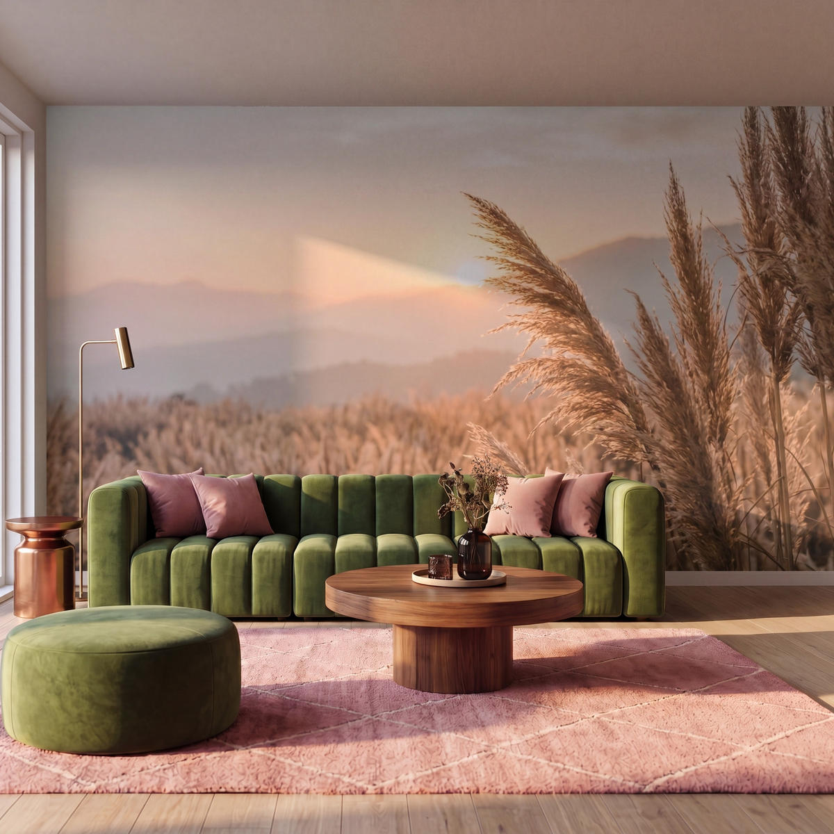 TAPETE - Gras - Feld - Sonne - Natur - 450x260 cm - Sandfarben, Papier (450/260cm) - OnlyWow