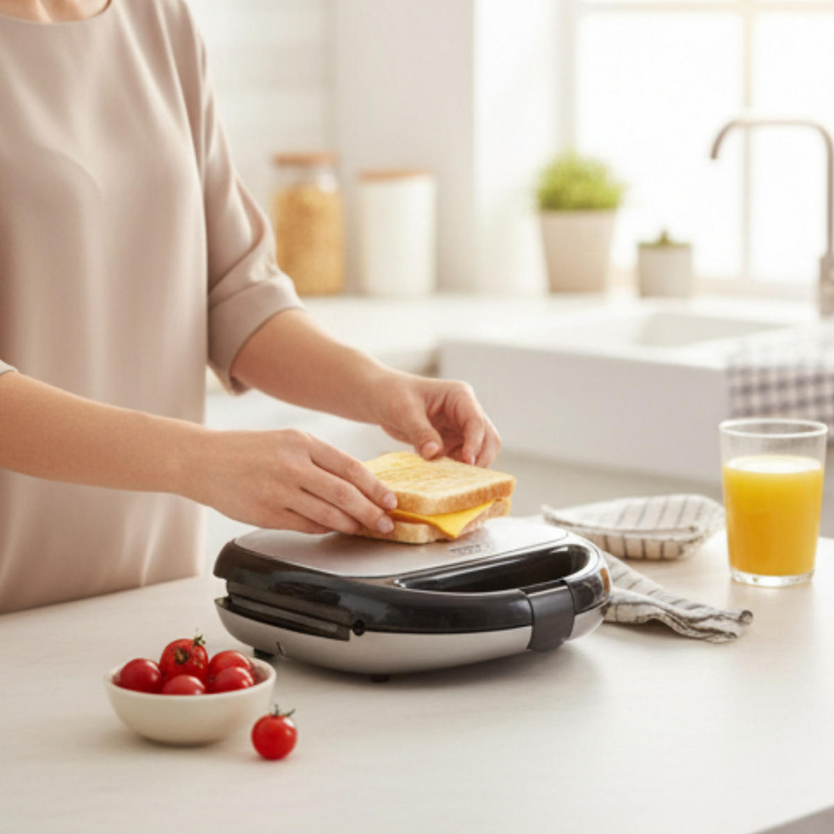 SANDWICHMAKER CR3042 5in1 Waffeleisen Kontaktgrill Toaster 1200 W Schwarz Silber - Silberfarben/Schwarz, Kunststoff/Metall (28/17.5/27.5cm) - camry