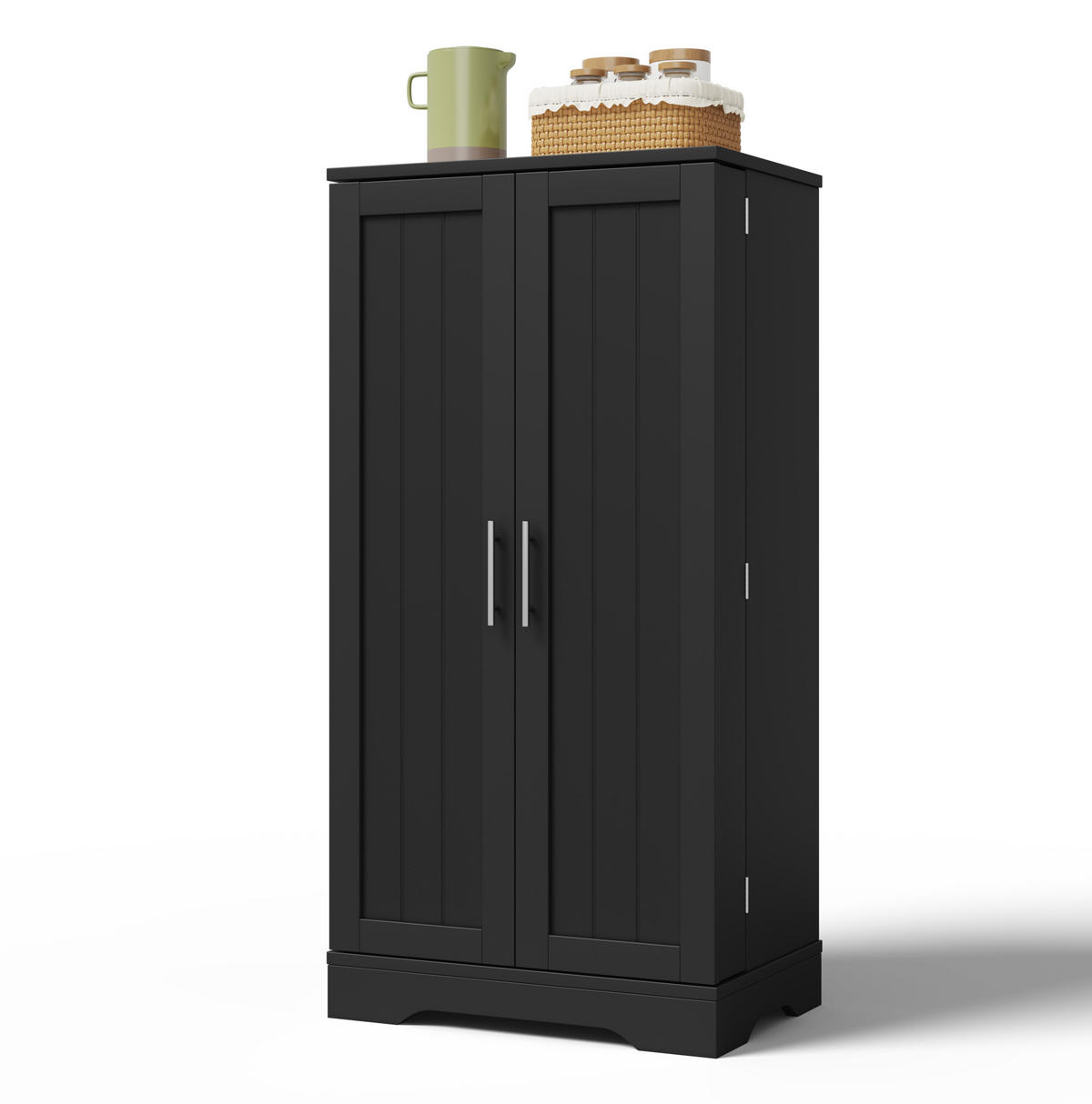 ANRICHTE Hochschrank 120/60/40 cm aus MDF mit LED-Sensorlicht und verstellbaren Regalböden Schwarz - Schwarz, Holzwerkstoff (60/120/40cm) - Modenvie