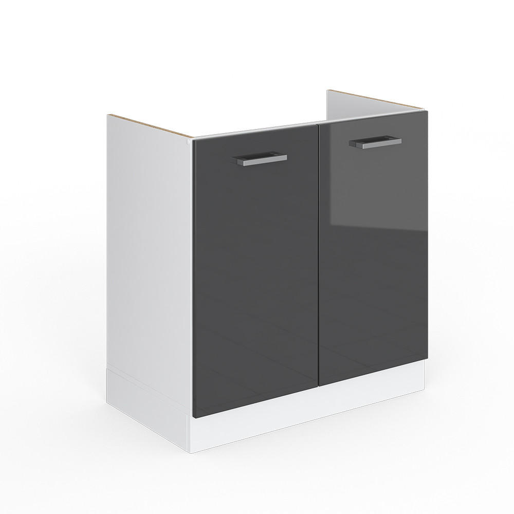 SPÜLENUNTERSCHRANK R-Line Anthrazit Hochglanz 80 cm mit Türen, ohne Arbeitsplatte - Anthrazit/Weiß, Holzwerkstoff (80/81.6/46cm) - Vicco
