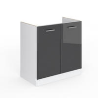 SPÜLENUNTERSCHRANK R-Line Anthrazit Hochglanz 80 cm ohne AP - Schwarz Hochglanz/Anthrazit, Holzwerkstoff (80/81.6/46cm) - Vicco