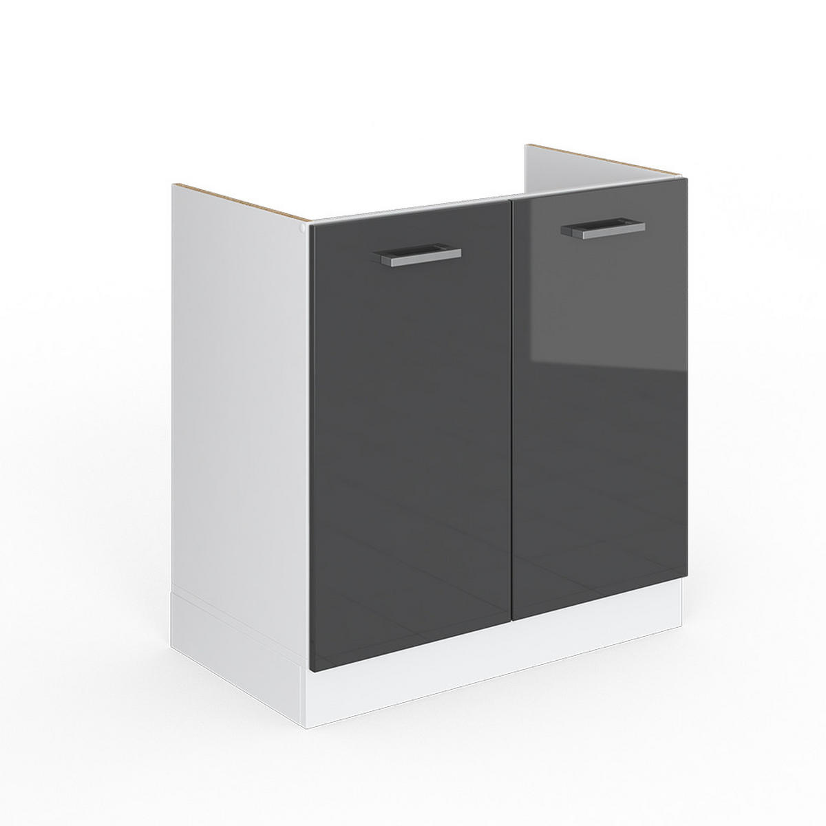 SPÜLENUNTERSCHRANK R-Line Anthrazit Hochglanz 80 cm ohne AP - Schwarz Hochglanz/Anthrazit, Holzwerkstoff (80/81.6/46cm) - Vicco