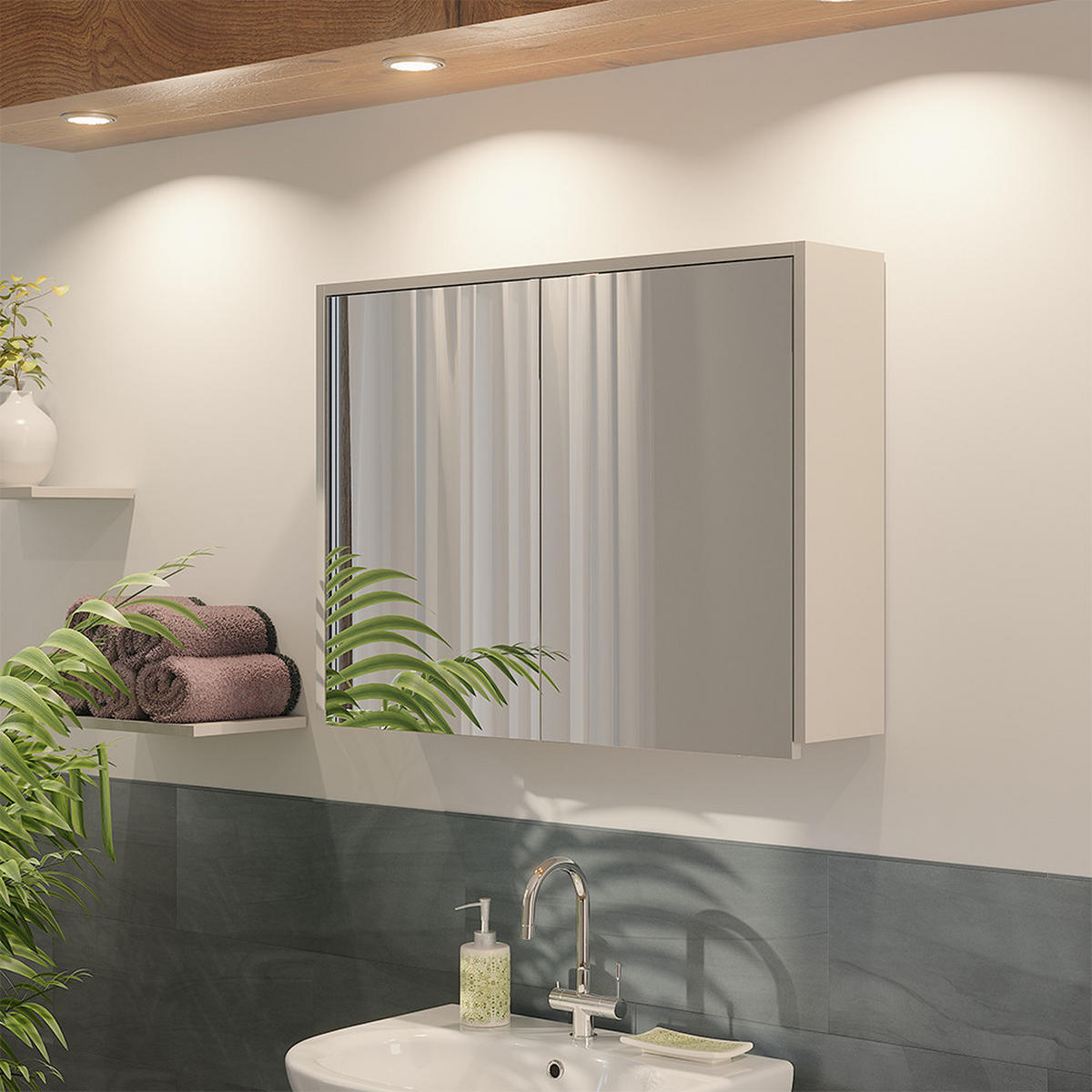 KOUPELNOVÁ ZRCADLOVÁ SKŘÍŇKA J-Shape Kašmír - kašmírová, kompozitní dřevo (80/60/17cm) - Vicco