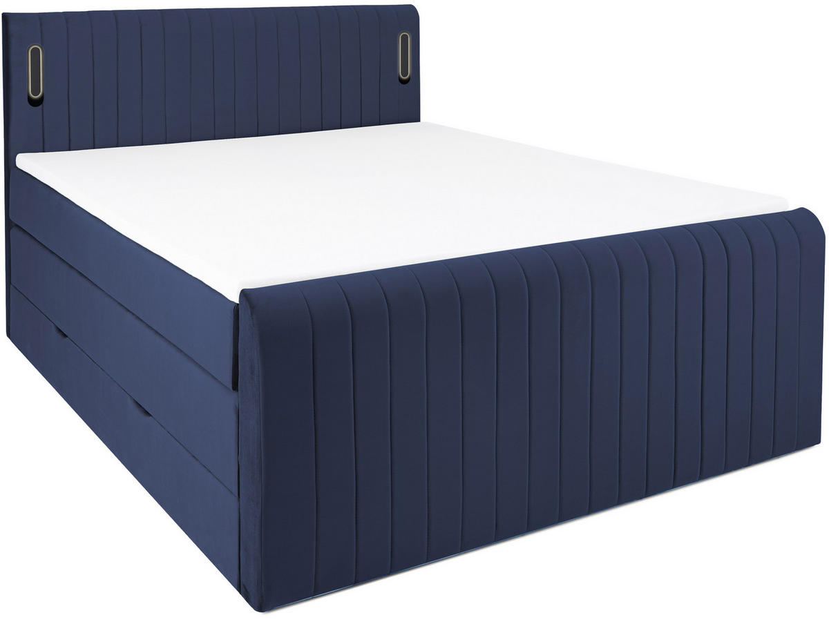 BOXSPRINGBETT FLY blau 160/200 cm H3/H4 Samt - Blau, Textil (160/200cm) - wonello